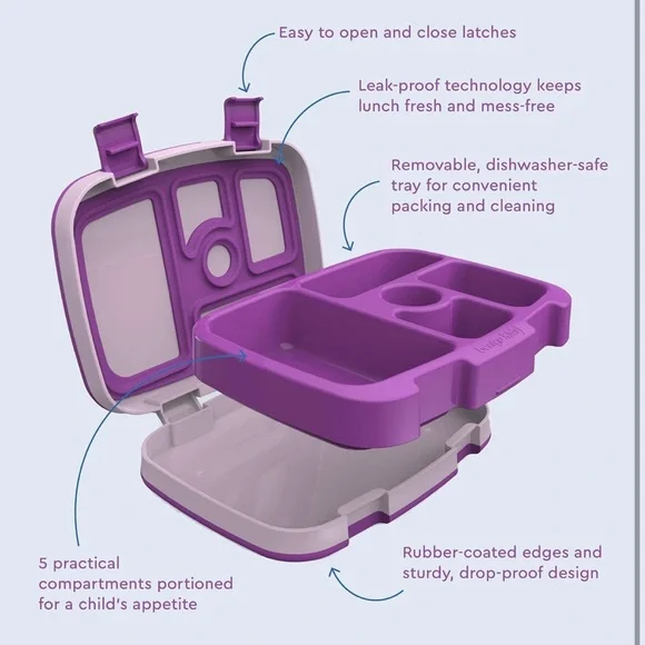 New Bentgo Kids Lunch Box 5 Compartments Leak Proof Bento Style Purple - Picture 6 of 6